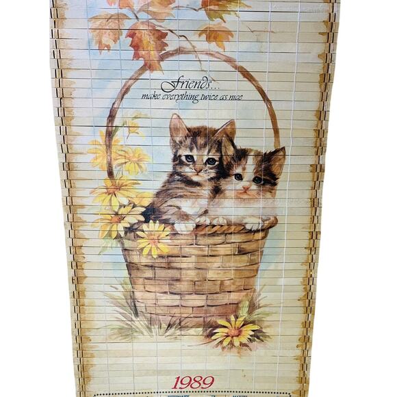 Bamboo Calendar 1988-89 Vintage Hummel Children Kitten 12.5" x 33" Double Sided - Picture 8 of 12